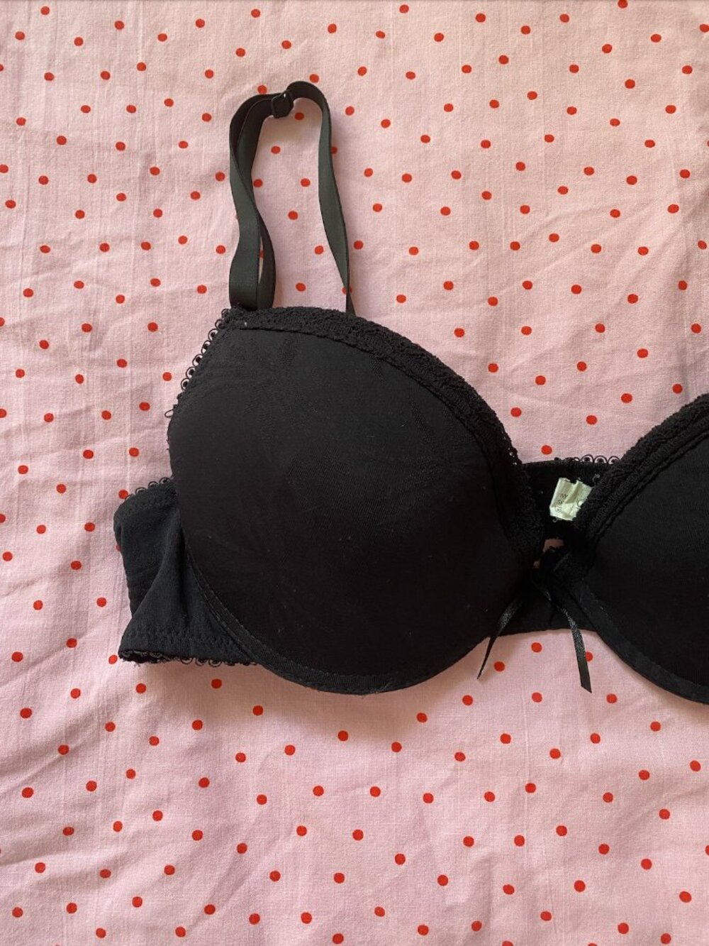Vintage Black Lace Trim Convertible Strapless Demi Bra 36B